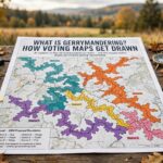 What Is Gerrymandering? How Voting Maps Get Drawn Map with oddly shaped electoral districts highlighted in different colors