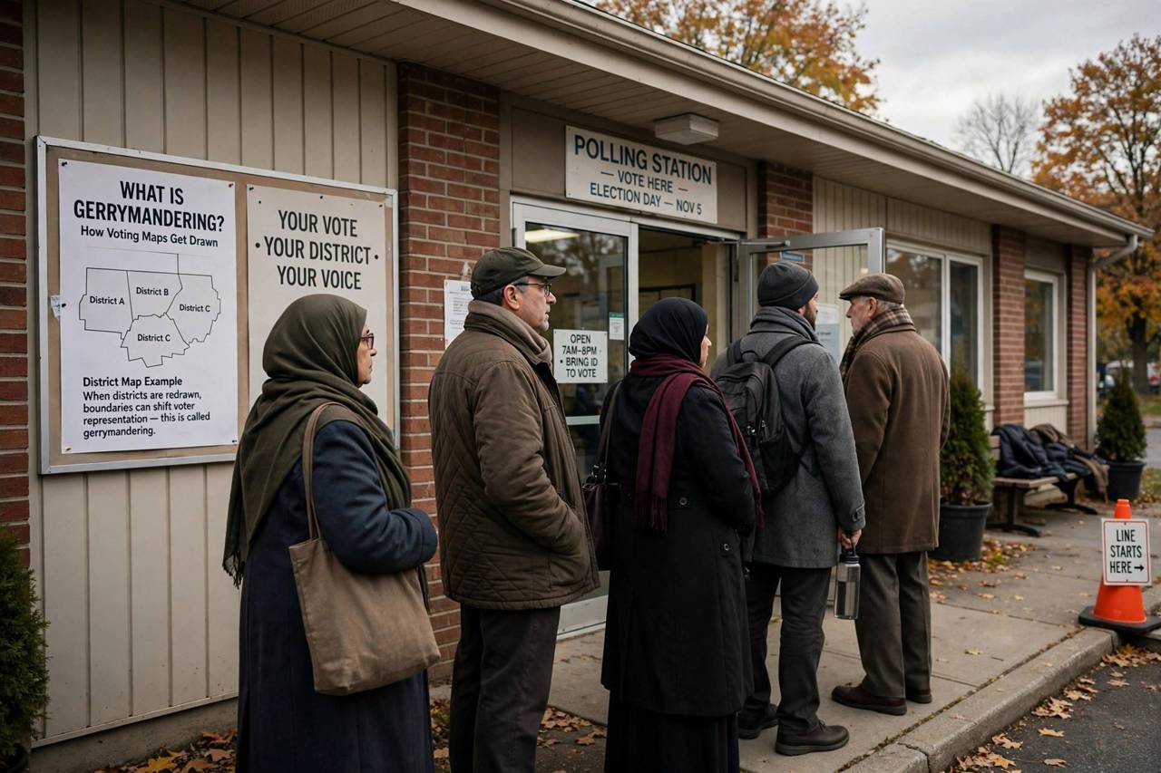 Voters waiting in line outside a polling station on election day