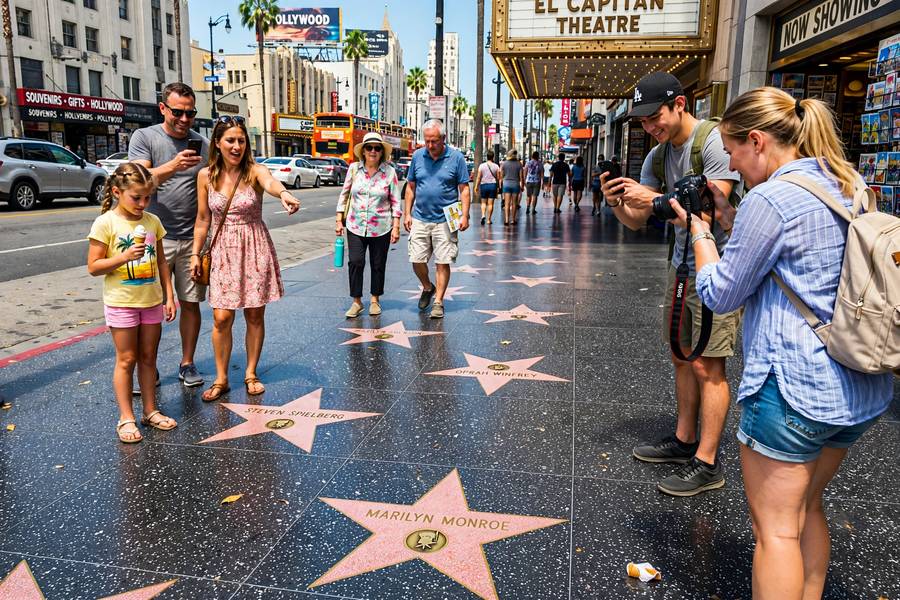 Tourists photographing stars on the Hollywood Walk of Fame