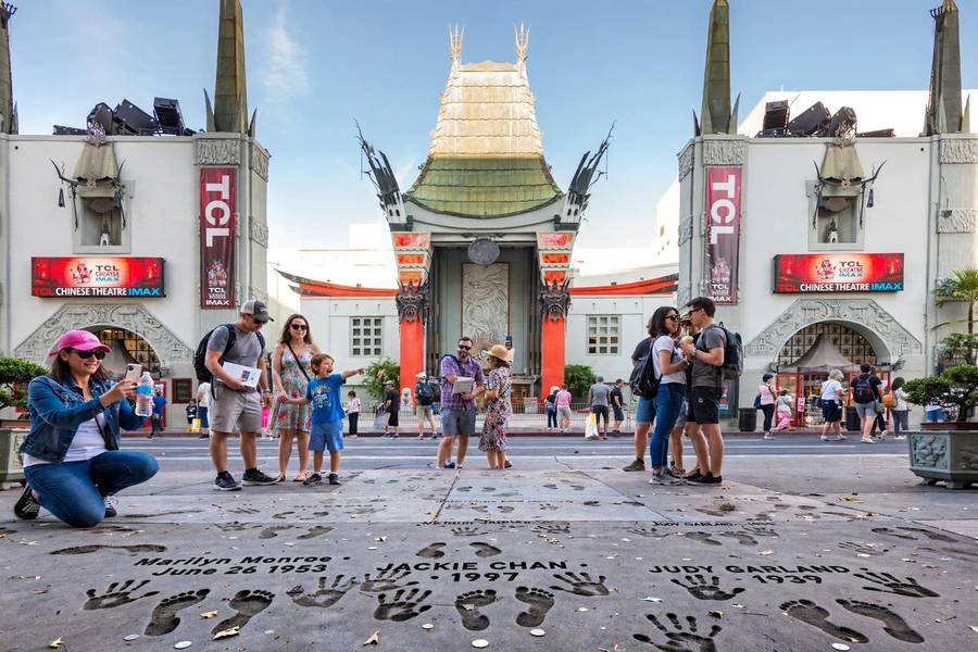 The TCL Chinese Theatre with celebrity handprints in cement