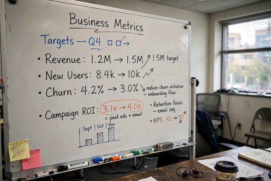 Whiteboard session defining what is KPI for a small business team