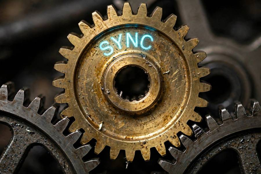 Interlocking gears representing LangGraph nodes working in precise coordination