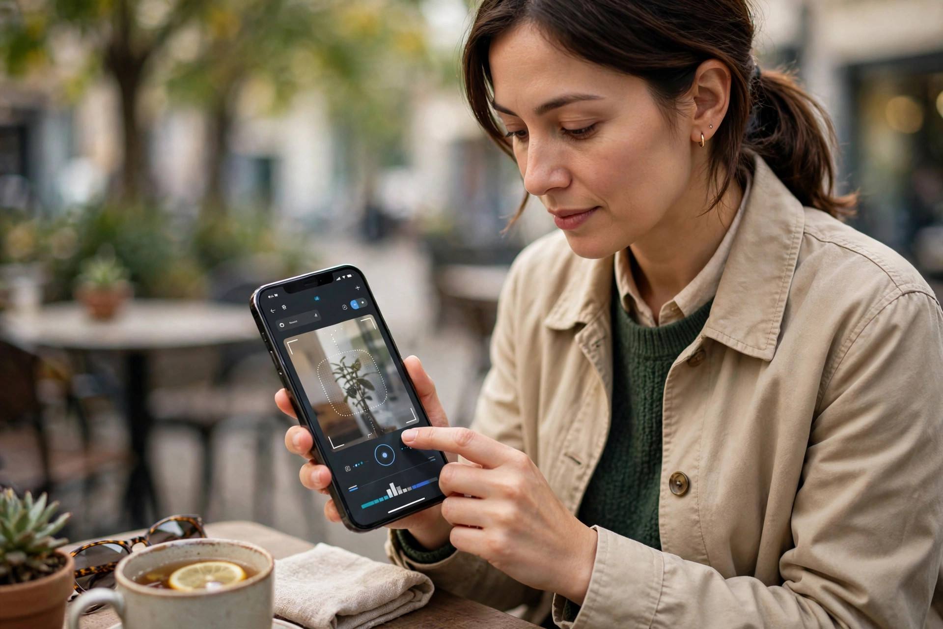 Person using machine learning powered apps on a smartphone