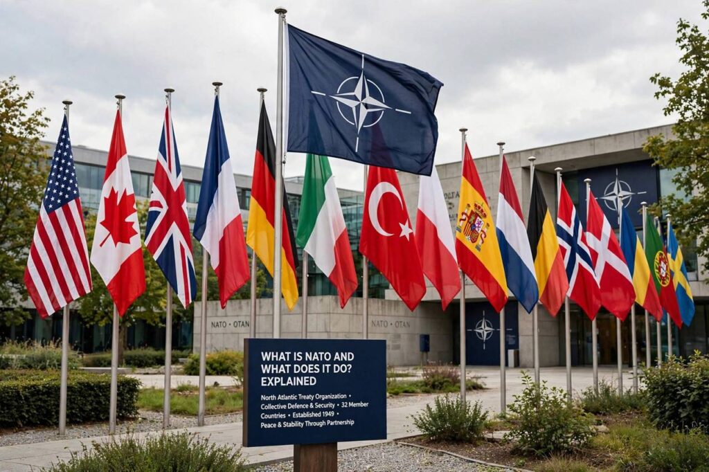 Flags of NATO member countries displayed together