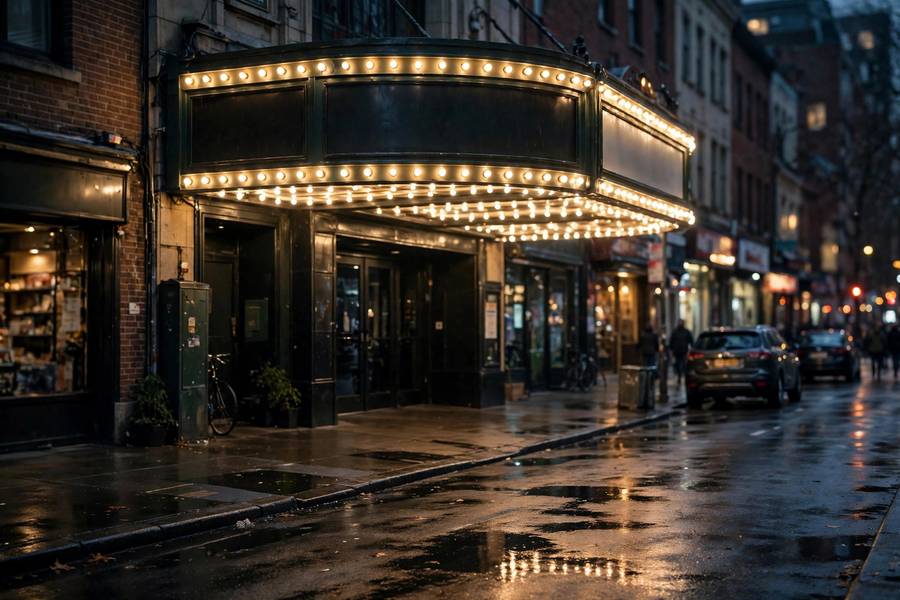Theater marquee symbolizing the fame at the center of what is nepotism debates