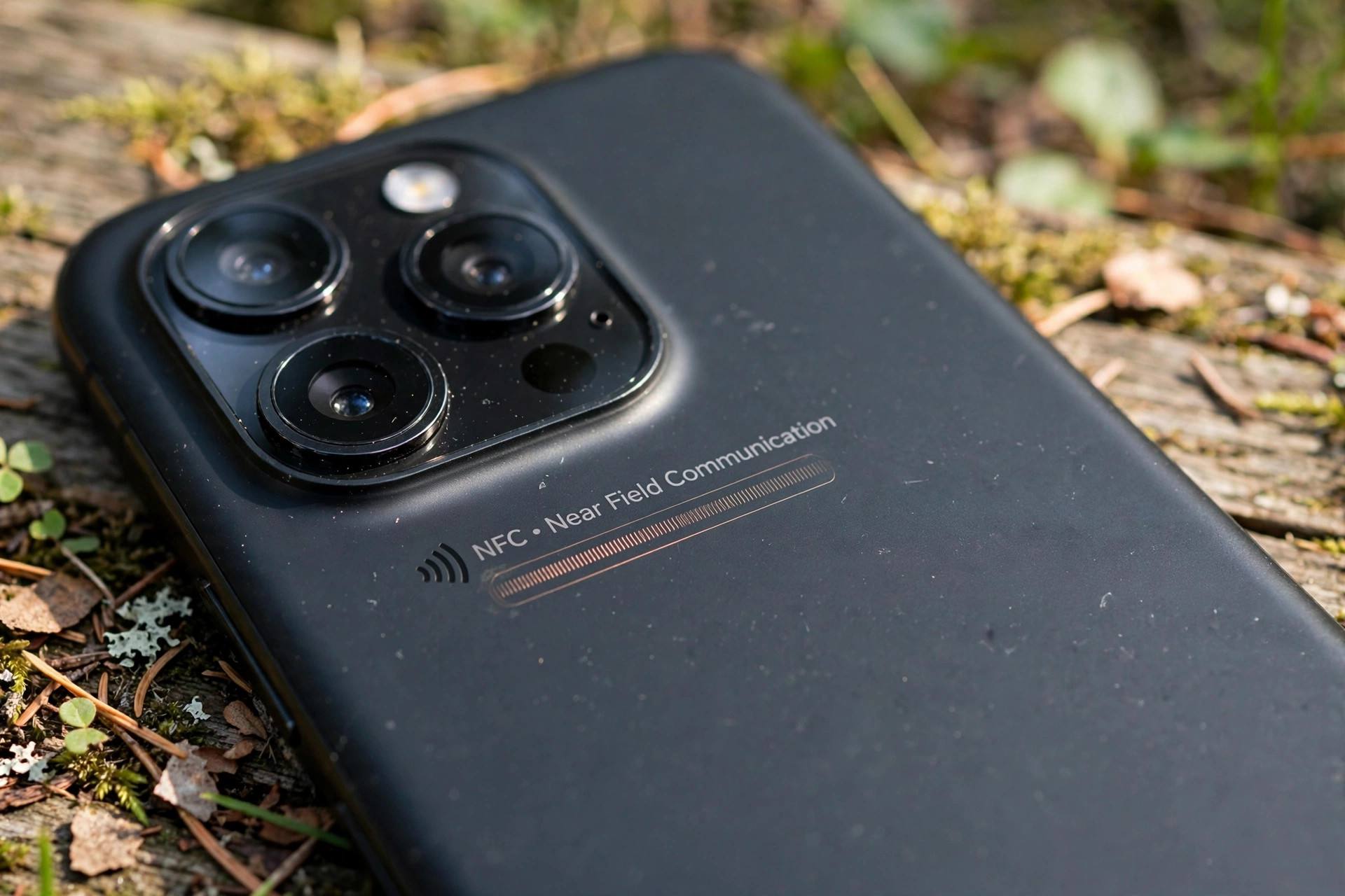 Close-up of a smartphone NFC antenna area near the camera on the back of a phone