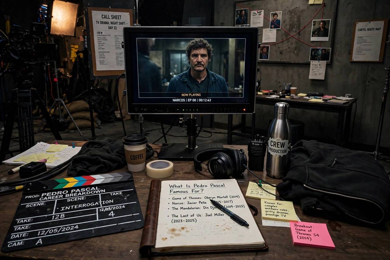 Television drama set with dramatic lighting evoking a prestige crime series scene