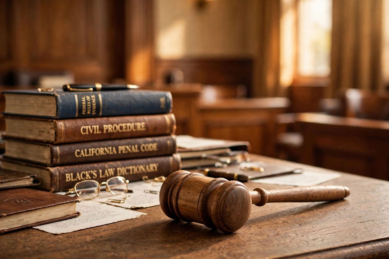 Judge's gavel with law books in the background