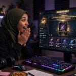 What Is RNG in Video Games? Loot Drops, Crits, and Why Players Love to Hate It Gamer at a desk with RGB keyboard reacting to a loot drop on screen, game inventory showing rare items