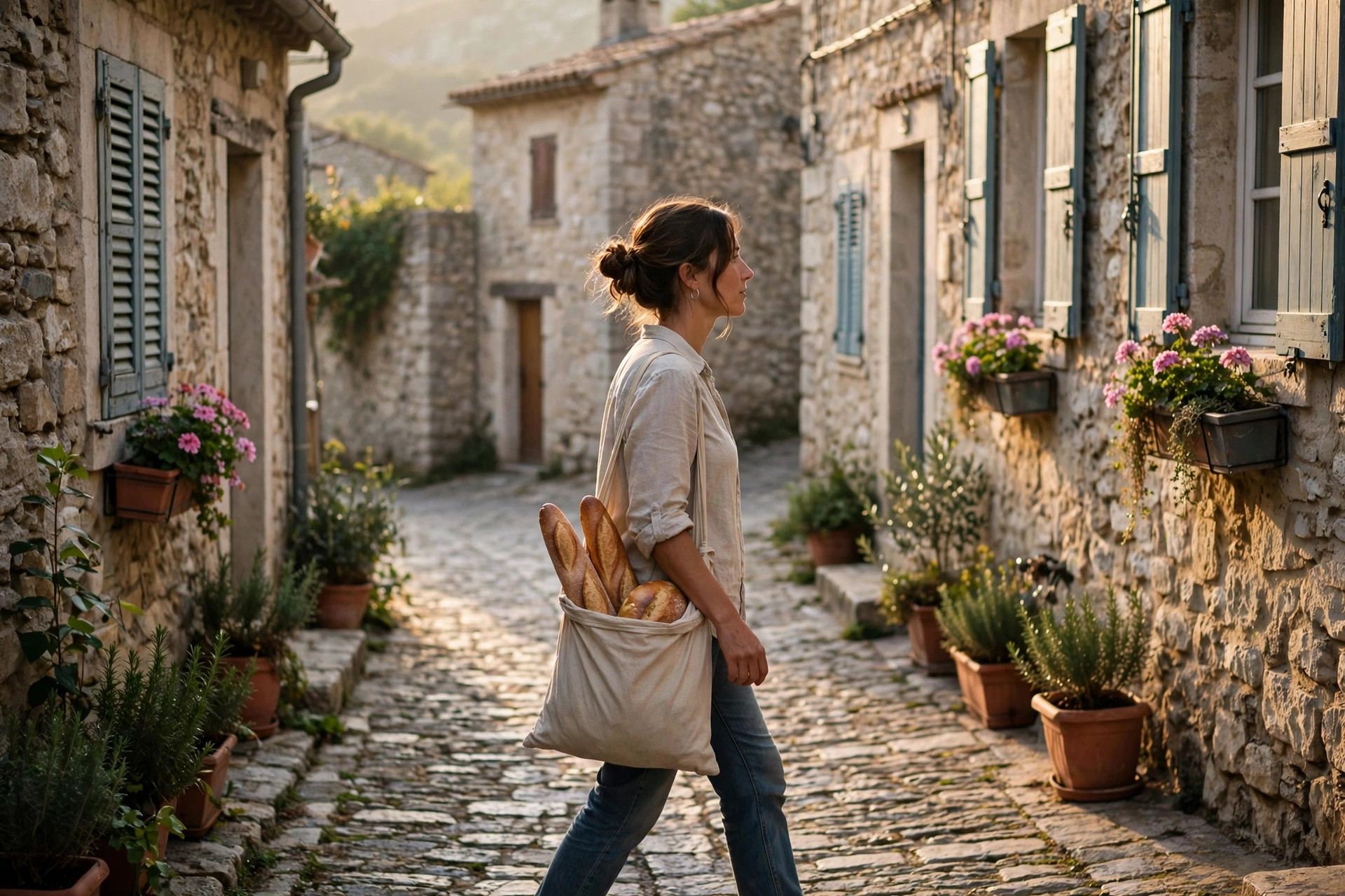 Strolling through a village market street during a slow travel stay — what is slow travel