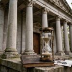 What Is the Statute of Limitations? Legal Guide Courthouse columns with an hourglass symbolizing legal time limits, conceptual photo