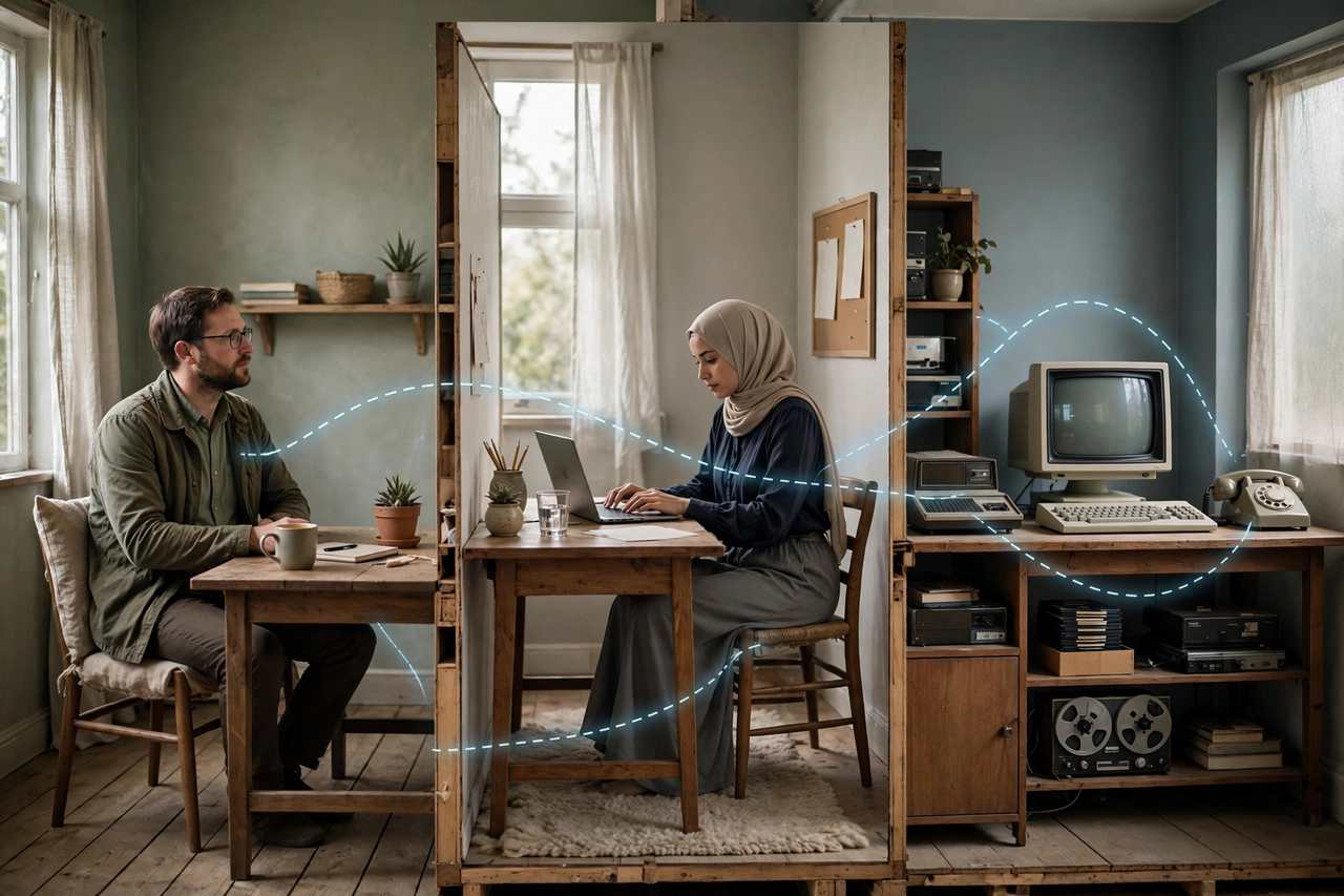Illustration of the imitation game with three rooms for interrogator human and machine