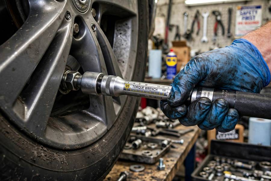 Torque wrench in use, the same twisting-force principle behind what is torque in cars