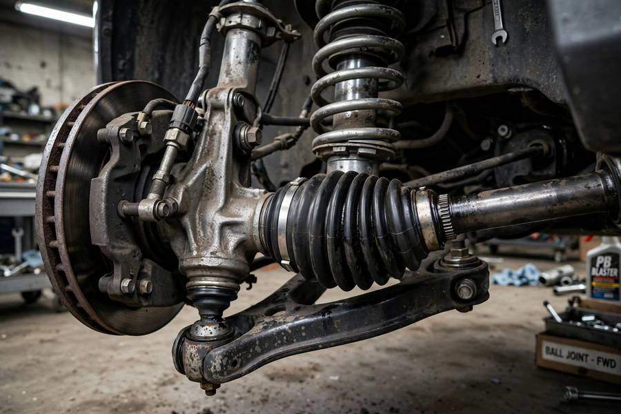 CV axle and front suspension components involved in what torque steer causes