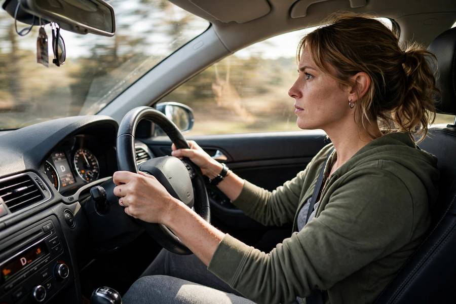 Driver holding the steering wheel against torque steer pull under hard acceleration