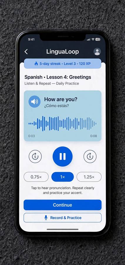 Language learning app powered by a TTS API playing pronunciation audio