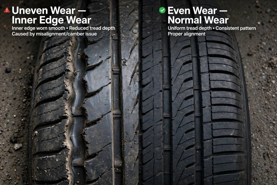 Uneven tire wear from bad alignment, a key symptom explained in what is wheel alignment
