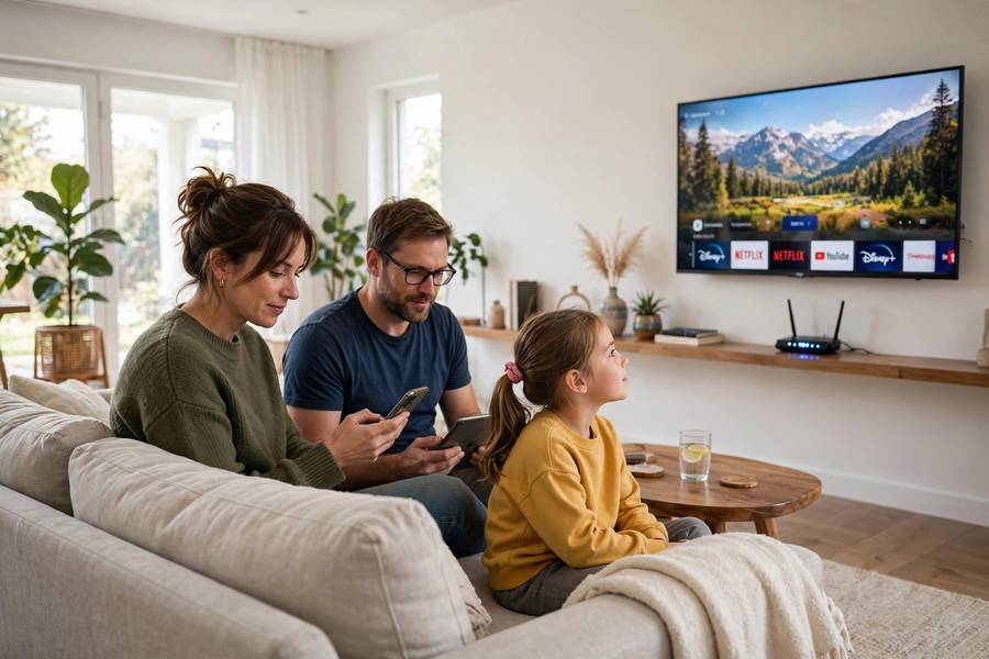 Family home with many devices connected, the kind of crowded network WiFi 6E is built for