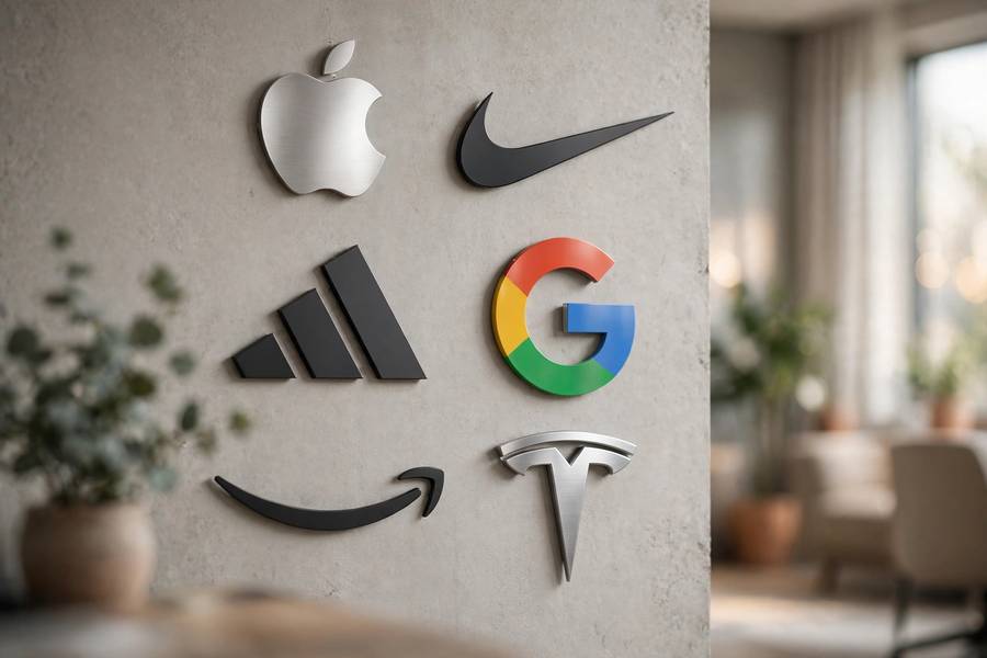 A wall of famous brand logos showing memorable business names