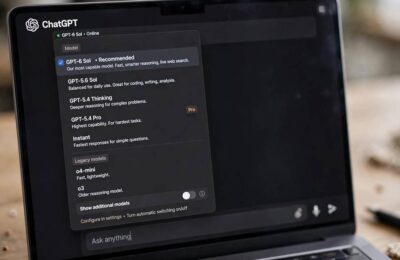 The ChatGPT model selector dropdown on a laptop screen