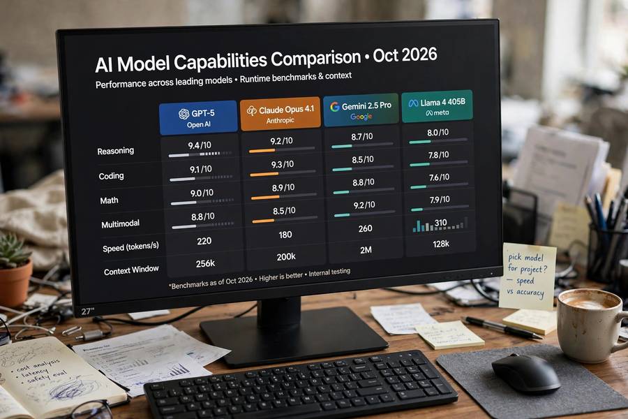 A comparison chart of different AI models on a monitor