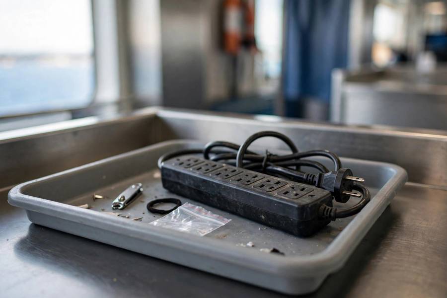 Confiscated power strip at cruise security checkpoint