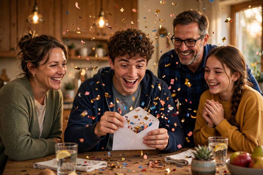 Happy student celebrating a college acceptance with family