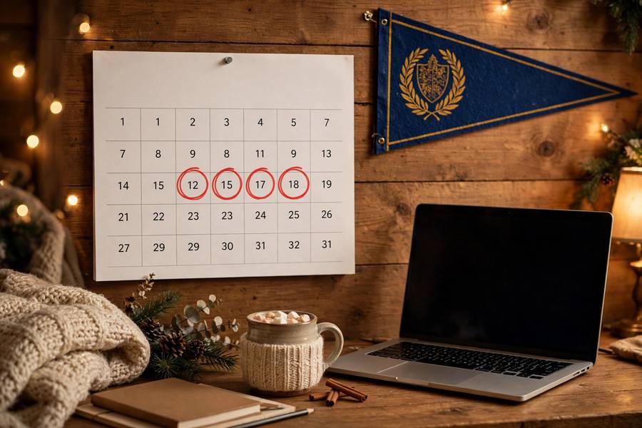 Calendar marked with mid-December decision release dates