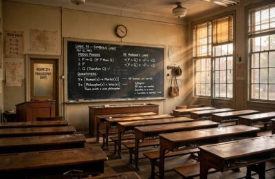 A 1950s lecture hall where early AI ideas were discussed