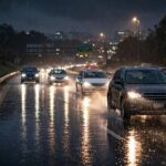 Which Is Better for Rain: AWD or 4WD? The Wet-Road Answer Cars driving in heavy rain, comparing which is better for rain AWD or 4WD
