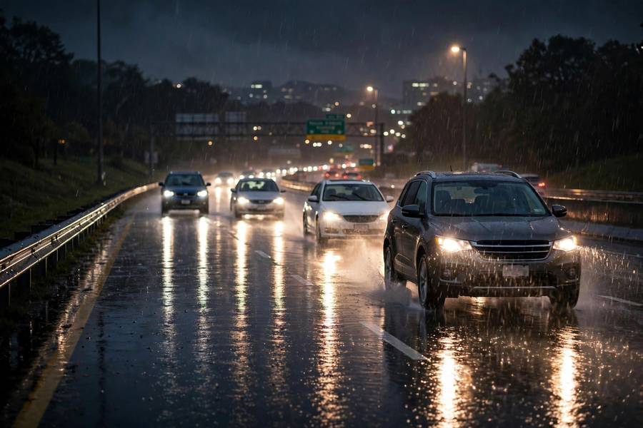 Cars driving in heavy rain, comparing which is better for rain AWD or 4WD
