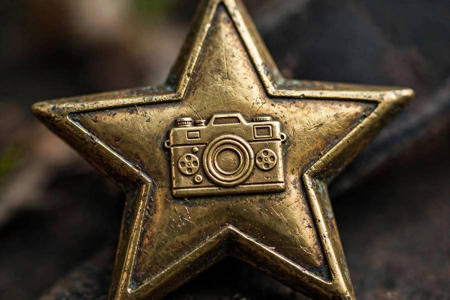 Close-up of a motion pictures category star emblem