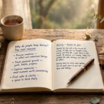 Why Do People Keep Diaries? The Real Reasons Explained Open diary with a pen on a wooden desk in warm morning light