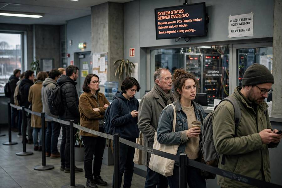 A long queue representing server overload conceptually