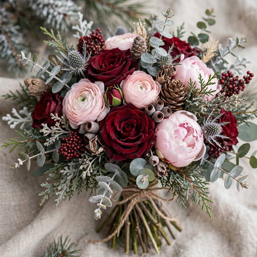 Burgundy winter wedding bouquet