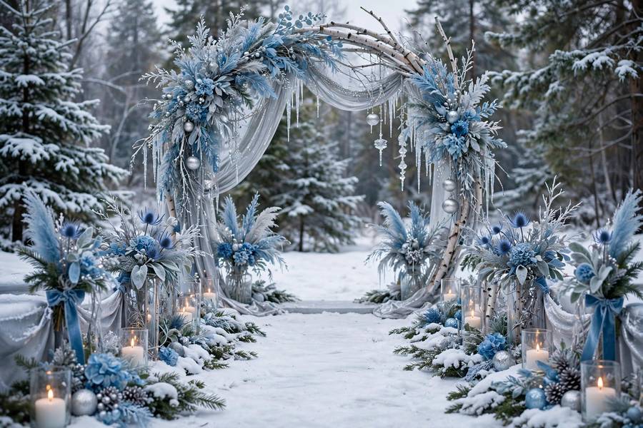 Icy blue winter wedding decor