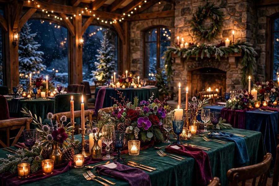 Candlelit winter wedding reception
