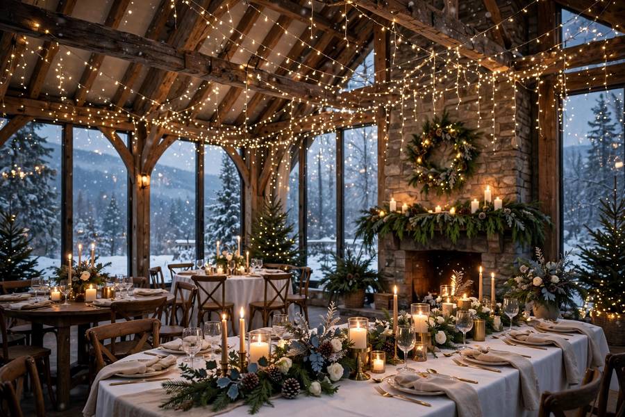 Fairy lights at winter wedding
