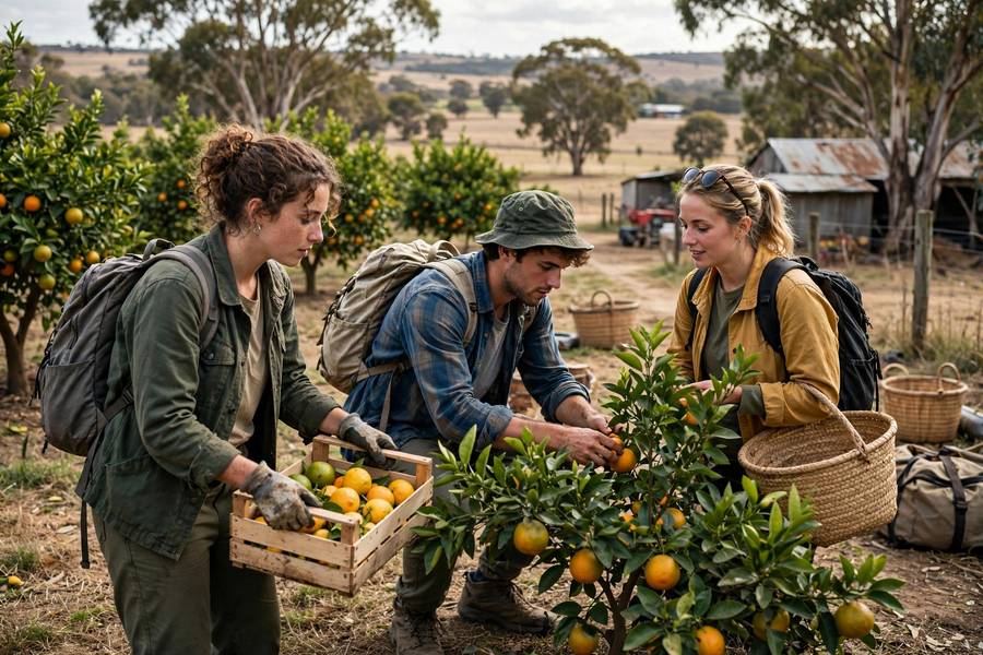 Backpackers working at Australian farm during working holiday