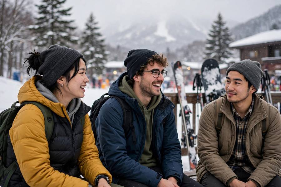 Working holiday makers at ski resort in Niseko Japan