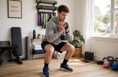 Beginner performing goblet squats as part of workout routines for beginners
