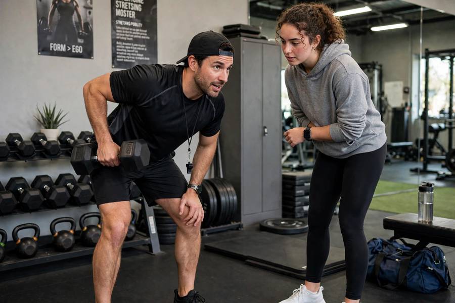Trainer coaching form for workout routines for beginners