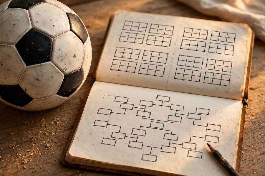 Football tournament format diagram concept with groups and bracket