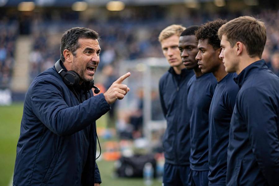 Coach giving tactical instructions from the sideline