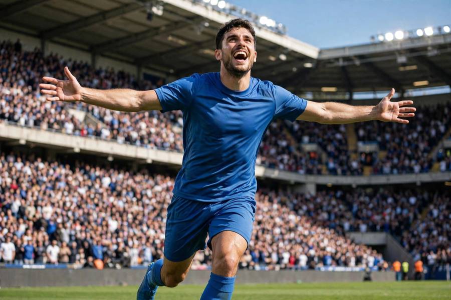 Striker celebrating a goal that could decide goal difference
