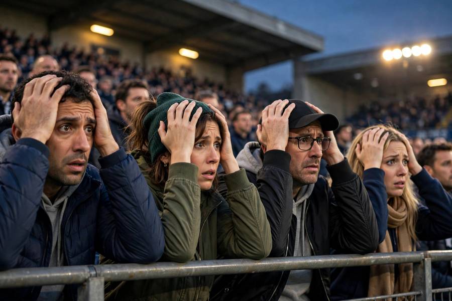Fans anxiously watching a tight group decider in the stadium